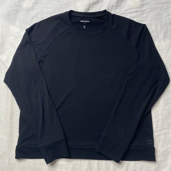 Cozy Earth Tops - Cozy Earth Black Long Sleeve Crewneck Sweatshirt Medium Comfy Bamboo Loungewear